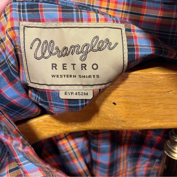 NEW Wrangler Retro Boys Plaid Shirt - Blue and Orange Pearl Snap Buttons - Picture 9 of 12
